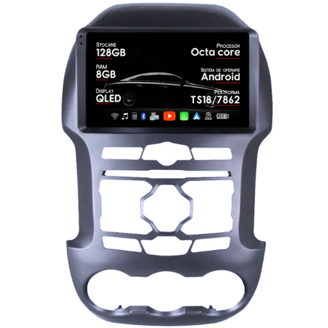 Ranger 2012-2014 - Navigatie dedicata Ford Ranger 2012-2014, 8GB RAM 128GB ROM, Octacore, Platforma TS18, Android 13, Display QLED 9”, Suporta camera 360º, DSP, Carplay&Android Auto, SIM 4G, Ventilator Activ