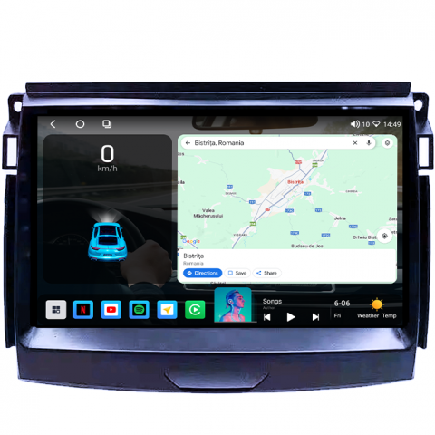Navigatie dedicata Ford Ranger 2015-2020, 4GB RAM 64GB ROM, Octacore, Android 14, Display QLED 1K 9", Carplay&Android Auto, SIM 4G, Ventilator Activ [1]