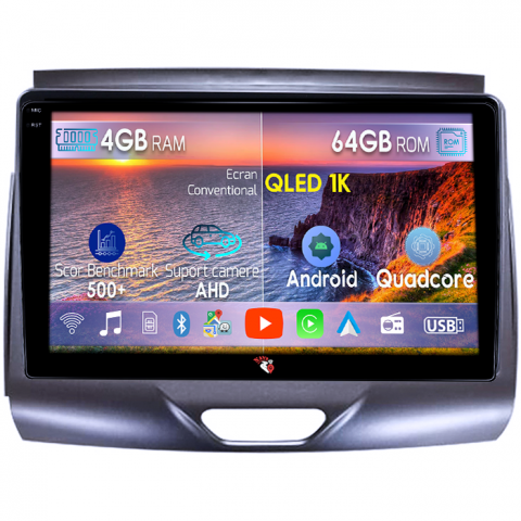 Ranger 2015-2020 - Navigatie dedicata Ford Ranger 2015-2020, 4GB RAM 64GB ROM, Octacore, Android 14, Display QLED 1K 9", Carplay&Android Auto, SIM 4G, Ventilator Activ