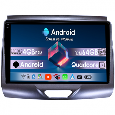 Ranger 2015-2020 - Navigatie dedicata Ford Ranger 2015-2020, 4GB RAM 64GB ROM, Quadcore, Android 14, Display QLED 1K 9", DSP, Carplay&Android Auto, Suport camere AHD