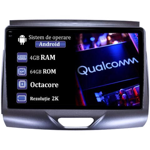 Navigatii Dedicate - Navigatie dedicata Ford Ranger 2015-2020, 4GB RAM 64GB ROM, Procesor Qualcomm Octacore, Android 14, Rezolutie 2K, Display QLED 9", DSP, Carplay&Android Auto, SIM 4G