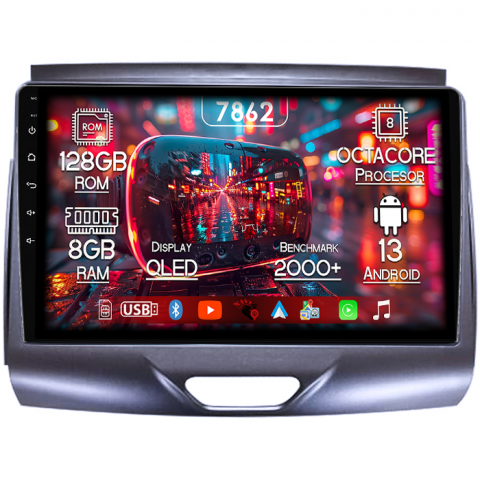 Ranger 2015-2020 - Navigatie dedicata Ford Ranger 2015-2020, 8GB RAM 128GB ROM, Octacore, Platforma 7862,Android 13, Display QLED 9”, Suporta camera 360º, DSP, Carplay&Android Auto, SIM 4G, Ventilator Activ