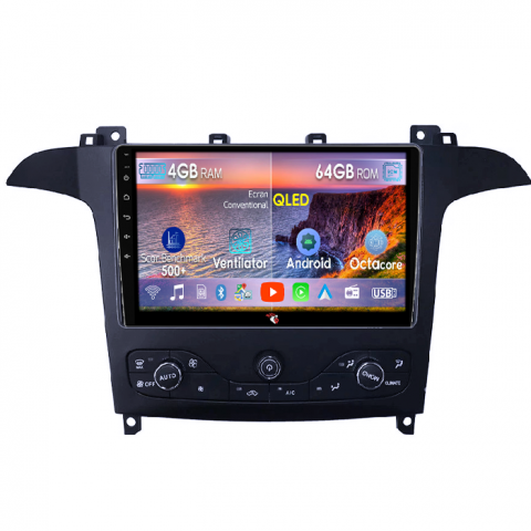 S-Max 2007-2008 - Navigatie dedicata Ford S-Max 2007-2008, 4GB RAM 64GB ROM, Octacore, Android 14, Display QLED 9", DSP, Carplay&Android Auto, SIM 4G, Ventilator Activ