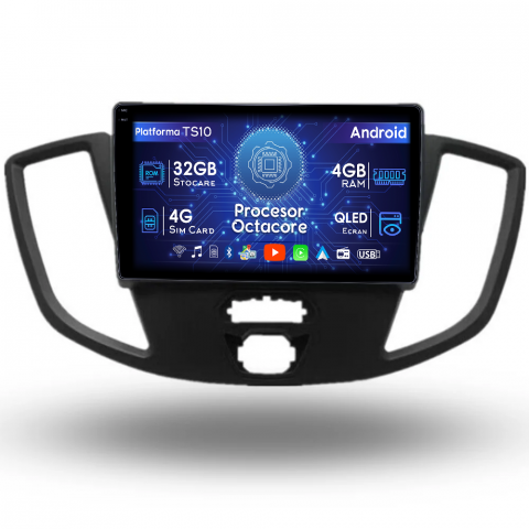 Navigatii Dedicate - Navigatie dedicata Ford Transit 2012-2019, 4GB RAM 32GB ROM, Octacore, Android 14, Display QLED 1K 9", DSP, Carplay&Android Auto, SIM 4G, Bluetooth, Ventilator Activ
