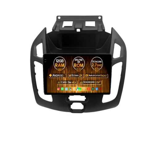 Navigatii Dedicate - Navigatie dedicata Ford Transit Connect 2015 Negru, 12GB RAM 256GB ROM, Android 13, Rezolutie 2K, Display QLED, 9", DSP, Carplay, SIM 4G