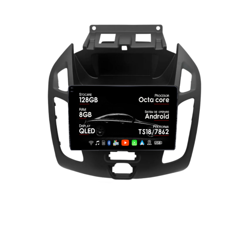 Transit Connect 2015 - Navigatie dedicata Ford Transit Connect 2015 Negru, 8GB RAM 128GB ROM, Octacore, Platforma TS18, Android 14, Display QLED 10", Suporta camera 360", DSP, Carplay