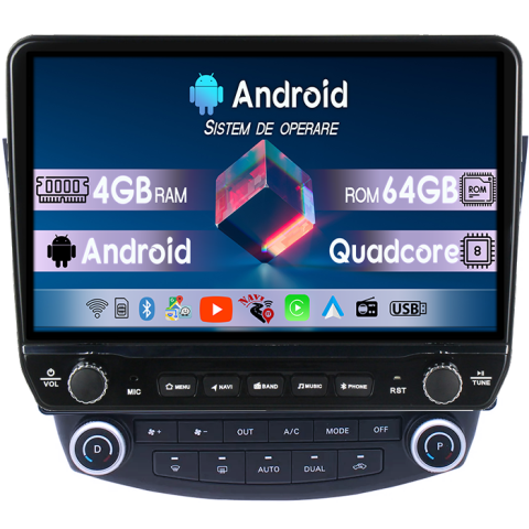 Accord 7 2003-2008 - Navigatie dedicata Honda Accord 7 2003-2008 Tesla cu butoane rotative model 2024, 4GB RAM 64GB ROM, Procesor Quadcore, Android 14, Display QLED 10", DSP, Carplay&Android Auto