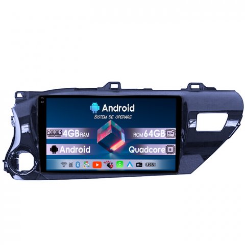 Hilux 2015-2020 - Navigatie dedicata Hilux 2016, 4GB RAM 64GB ROM, Quadcore, Android 14, Display QLED 1K, 9", DSP, Carplay&Android Auto, Suport camere AHD
