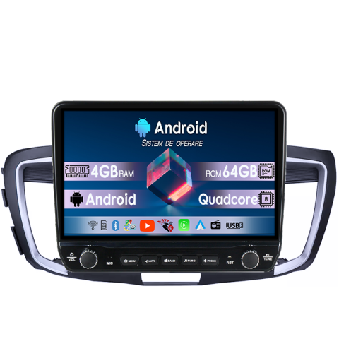 Accord 9 2014-2017 - Navigatie dedicata Honda Accord 9 2014-2017 Tesla cu butoane rotative model 2024, 4GB RAM 64GB ROM, Procesor Quadcore, Android 14, Display QLED 10", DSP, Carplay&Android Auto