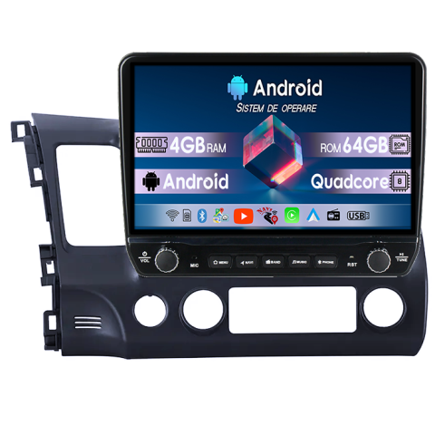Civic 2006-2011 - Navigatie dedicata Honda Civic 2006-2011 Tesla cu butoane rotative model 2024, 4GB RAM 64GB ROM, Procesor Quadcore, Android 14, Display QLED 10", DSP, Carplay&Android Auto