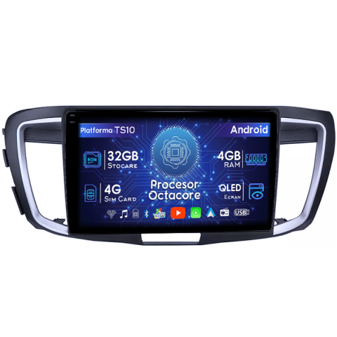 Honda - Navigatie dedicata Honda Accord 9th 2014-2017, 4GB RAM 32GB ROM, Octacore, Android 14, Display QLED 1K 9", DSP, Carplay&Android Auto, SIM 4G, Bluetooth, Ventilator Activ