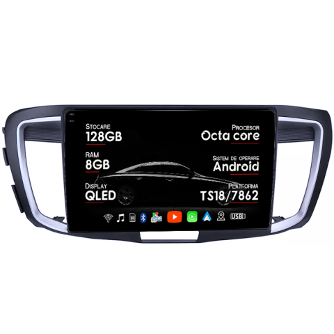 Navigatii Dedicate - Navigatie dedicata Honda Accord 9th 2014-2017, 8GB RAM 128GB ROM, Octacore, Platforma TS18, Android 13, Display QLED 9”, Suporta camera 360º, DSP, Carplay&Android Auto, SIM 4G, Ventilator Activ
