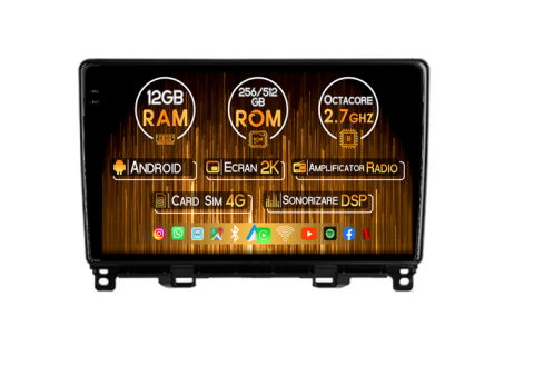 Jazz Fit 2020-2022 - Navigatie dedicata Honda Fit Jazz 2020-2022, 12GB RAM 256GB ROM, Android 14, Rezolutie 2K, Display QLED, 9", DSP, Carplay, Android Auto, Internet, Youtube, Waze, Wi Fi, USB