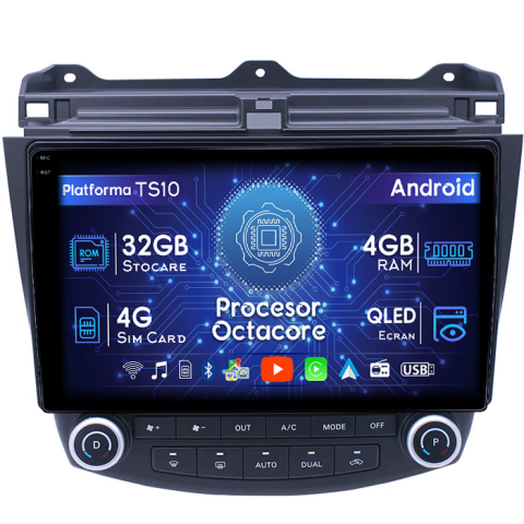 Honda - Navigatie dedicata Honda Accord VII 2003 - 2008, 4GB RAM 32GB ROM, Octacore, Android 14, Display QLED 1K 10", DSP, Carplay&Android Auto, SIM 4G, Bluetooth, Ventilator Activ