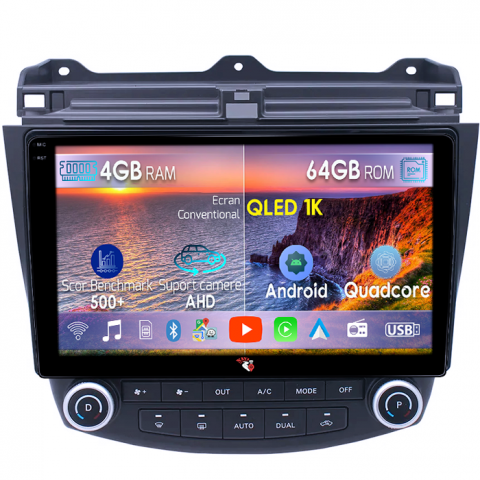 Honda - Navigatie dedicata HONDA ACCORD VII 2003 – 2008, 4GB RAM 64GB ROM, Octacore, Android 14, Display QLED 1K 9", Carplay&Android Auto, SIM 4G, Ventilator Activ