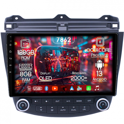 Honda - Navigatie dedicata Honda Accord VII 2003 - 2008, 8GB RAM 128GB ROM, Octacore, Platforma 7862,Android 13, Display QLED 10”, Suporta camera 360º, DSP, Carplay&Android Auto, SIM 4G, Ventilator Activ