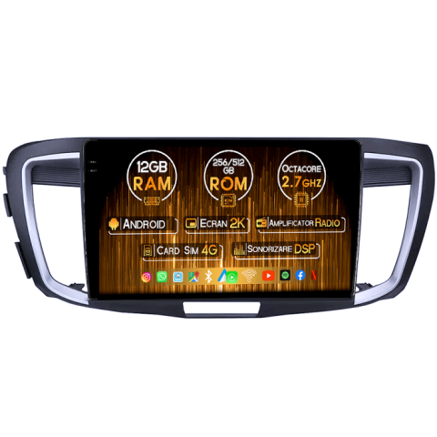 Honda - Navigatie dedicata Honda Accord 9th 2014-2017, 12GB RAM 256GB ROM, Android 14, Rezolutie 2K, Display QLED, 9", DSP, Carplay, Android Auto, Internet, Youtube, Waze, Wi Fi, USB