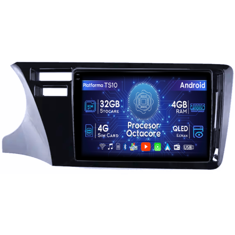City 2014 - Navigatie dedicata Honda City 2014, 4GB RAM 32GB ROM, Octacore, Android 14, Display QLED 1K 9", DSP, Carplay&Android Auto, SIM 4G, Bluetooth, Ventilator Activ