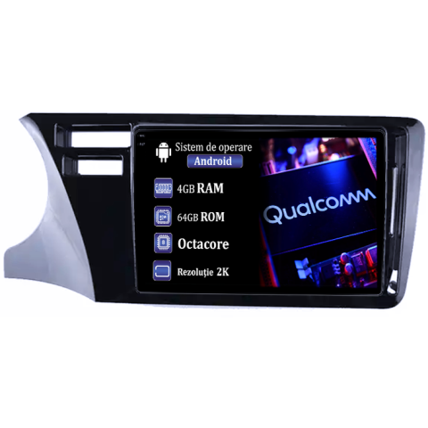 City 2014 - Navigatie dedicata Honda City 2014, 4GB RAM 64GB ROM, Procesor Qualcomm Octacore, Android 14, Rezolutie 2K, Display QLED 9", DSP, Carplay&Android Auto, SIM 4G