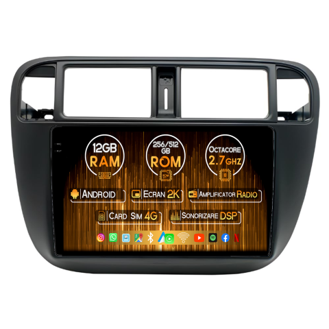Civic 1995-2001 - Navigatie dedicata Honda Civic 1995-2001, 12GB RAM 256GB ROM, Android 14, Rezolutie 2K, Display QLED, 9", DSP, Carplay, Android Auto, Internet, Youtube, Waze, Wi Fi, USB