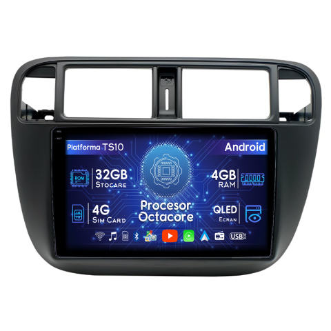 Civic 1995-2001 - Navigatie dedicata Honda Civic 1995-2001, 4GB RAM 32GB ROM, Octacore, Android 14, Display QLED  9", DSP, Carplay&Android Auto, SIM 4G, Bluetooth, Ventilator Activ