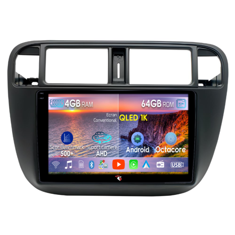 Civic 1995-2001 - Navigatie dedicata Honda Civic 1995-2001, 4GB RAM 64GB ROM, Octacore, Android 14, Display QLED 9", DSP, Carplay&Android Auto, SIM 4G, Ventilator Activ