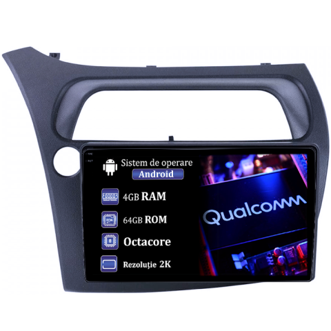 Navigatii Dedicate - Navigatie dedicata Honda Civic 2005-2011, 4GB RAM 64GB ROM, Procesor Qualcomm Octacore, Android 14, Rezolutie 2K, Display QLED 9", DSP, Carplay&Android Auto, SIM 4G