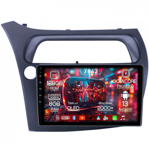 Honda - Navigatie dedicata Honda Civic 2005-2011, 8GB RAM 128GB ROM, Octacore, Platforma 7862,Android 13, Display QLED 9”, Suporta camera 360º, DSP, Carplay&Android Auto, SIM 4G, Ventilator Activ