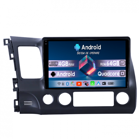 Honda - Navigatie dedicata Honda Civic 2006-2011, 4GB RAM 64GB ROM, Quadcore, Android 14, Display QLED 1K 10", DSP, Carplay&Android Auto, Suport camere AHD
