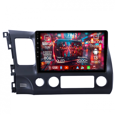 Honda - Navigatie dedicata Honda Civic 2006-2011, 8GB RAM 128GB ROM, Octacore, Platforma 7862,Android 13, Display QLED 10.2”, Suporta camera 360º, DSP, Carplay&Android Auto, SIM 4G, Ventilator Activ