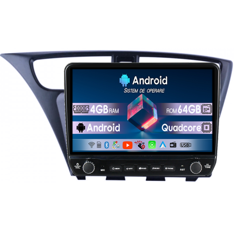 Civic (2011-2015) - Navigatie dedicata Honda Civic 2011-2015 Tesla cu butoane rotative model 2024, 4GB RAM 64GB ROM, Procesor Quadcore, Android 14, Display QLED 10", DSP, Carplay&Android Auto