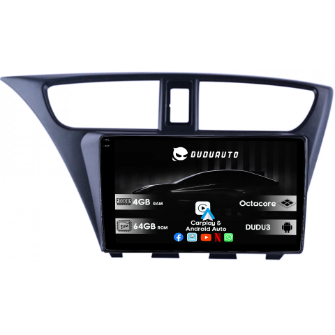 Civic (2011-2015) - Navigatie dedicata Honda Civic IX Hatchback 2011-2015, DUDU3, 4GB RAM 64GB ROM, Octacore, Platforma 8581, Android, Display QLED 9", DSP, Carplay&AndroidAuto