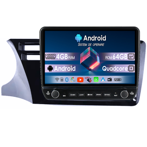City 2014 - Navigatie dedicata Honda City 2014 Tesla cu butoane rotative model 2024, 4GB RAM 64GB ROM, Procesor Quadcore, Android 14, Display QLED 10", DSP, Carplay&Android Auto