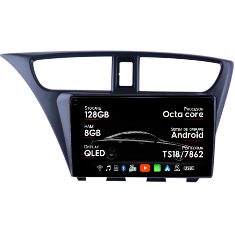 Navigatii Dedicate - Navigatie dedicata Honda Civic IX Hatchback 2011 - 2015, 8GB RAM 128GB ROM, Octacore, Platforma TS18, Android 13, Display QLED 9”, Suporta camera 360º, DSP, Carplay&Android Auto, SIM 4G, Ventilator Ac