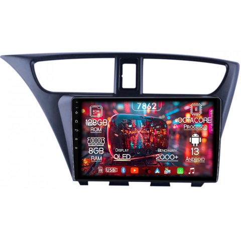 Honda - Navigatie dedicata Honda Civic IX Hatchback 2011 - 2015, 8GB RAM 128GB ROM, Octacore, Platforma 7862,Android 13, Display QLED 9”, Suporta camera 360º, DSP, Carplay&Android Auto, SIM 4G, Ventilator Act