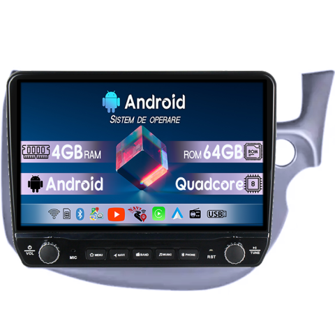 Navigatii Dedicate - Navigatie dedicata Honda Fit 2008-2013 Tesla cu butoane rotative model 2024, 4GB RAM 64GB ROM, Procesor Quadcore, Android 14, Display QLED 10", DSP, Carplay&Android Auto
