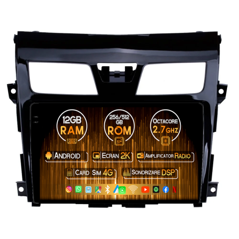 Teana 3 2013-2015 - Navigatie dedicata Nissan Teana 3 2013-2015, 12GB RAM 256GB ROM, Android 14, Rezolutie 2K, Display QLED, 9", DSP, Carplay, Android Auto, Internet, Youtube, Waze, Wi Fi, USB