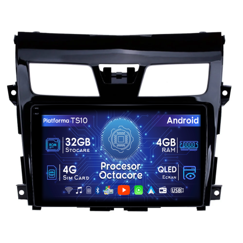 Teana 3 2013-2015 - Navigatie dedicata Nissan Teana 3 2013-2015, 4GB RAM 32GB ROM, Octacore, Android 14, Display QLED  9", DSP, Carplay&Android Auto, SIM 4G, Bluetooth, Ventilator Activ