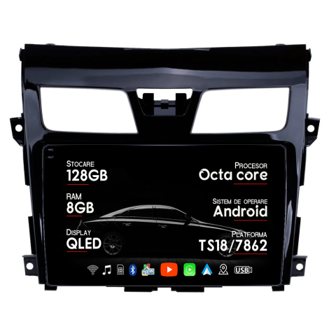 Teana 3 2013-2015 - Navigatie dedicata Nissan Teana 3 2013-2015, 8GB RAM 128GB ROM, Octacore, Platforma TS18, Android 14, Display QLED 9", Suporta camera 360", DSP, Carplay&AndroidAuto