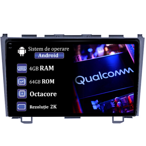 Navigatii Dedicate - Navigatie dedicata Honda CRV 2006-2011, 4GB RAM 64GB ROM, Procesor Qualcomm Octacore, Android 14, Rezolutie 2K, Display QLED 9", DSP, Carplay&Android Auto, SIM 4G