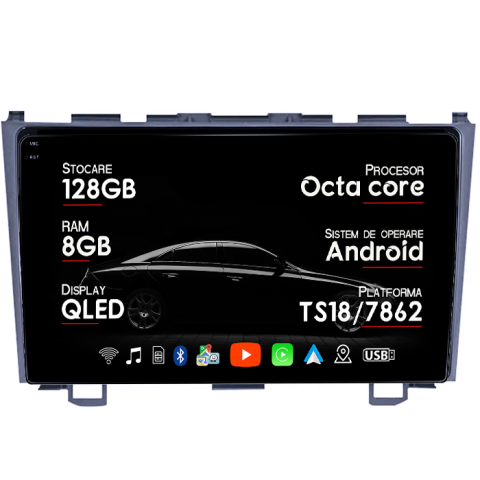 Navigatii Dedicate - Navigatie dedicata Honda CRV ( 2006 - 2011 ), 8GB RAM 128GB ROM, Octacore, Platforma TS18, Android 13, Display QLED 9”, Suporta camera 360º, DSP, Carplay&Android Auto, SIM 4G, Ventilator Activ
