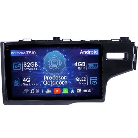 Honda - Navigatie dedicata Honda Fit 2014, 4GB RAM 32GB ROM, Octacore, Android 14, Display QLED 1K 10", DSP, Carplay&Android Auto, SIM 4G, Bluetooth, Ventilator Activ
