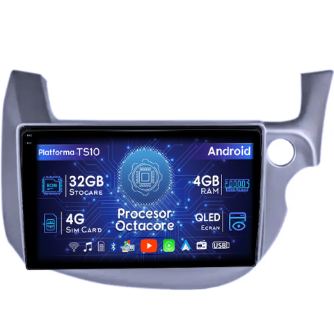 Honda - Navigatie dedicata Honda Fit/Jazz 2008-2013, 4GB RAM 32GB ROM, Octacore, Android 14, Display QLED 1K 10", DSP, Carplay&Android Auto, SIM 4G, Bluetooth, Ventilator Activ