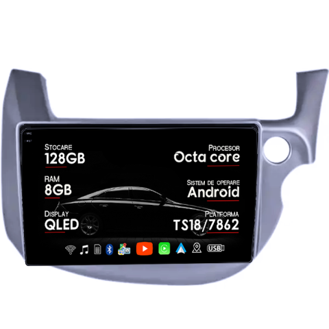 Fit 2008-2013 - Navigatie dedicata Honda Fit/Jazz 2008-2013, 8GB RAM 128GB ROM, Octacore, Platforma TS18, Android 13, Display QLED 10”, Suporta camera 360º, DSP, Carplay&Android Auto, SIM 4G, Ventilator Activ