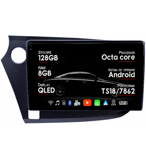 Navigatii Dedicate - Navigatie dedicata Honda Insight 2009 -2014, 8GB RAM 128GB ROM, Octacore, Platforma TS18, Android 13, Display QLED 9”, Suporta camera 360º, DSP, Carplay&Android Auto, SIM 4G, Ventilator Activ