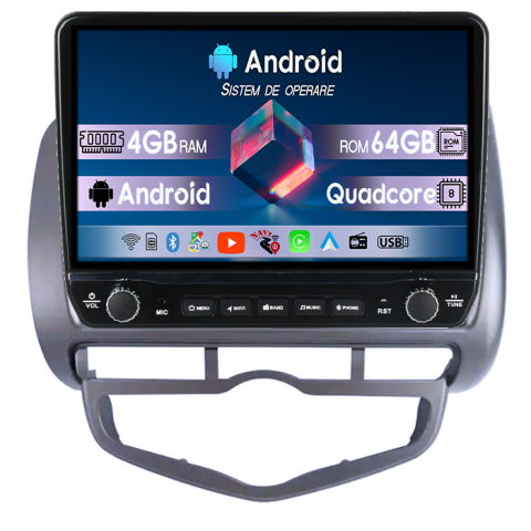 Jazz City 2002-2007 - Navigatie dedicata Honda Jazz City 2002-2007 Tesla cu butoane rotative model 2024, 4GB RAM 64GB ROM, Procesor Quadcore, Android 14, Display QLED 10", DSP, Carplay&Android Auto
