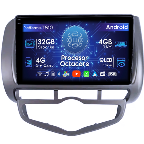 Honda - Navigatie dedicata Honda Jazz/City 2006, 4GB RAM 32GB ROM, Octacore, Android 14, Display QLED 1K 9", DSP, Carplay&Android Auto, SIM 4G, Bluetooth, Ventilator Activ
