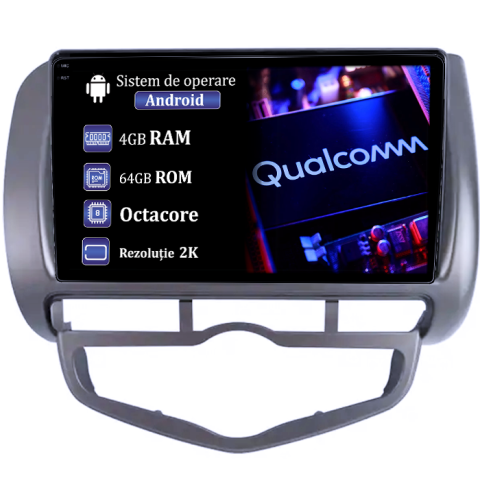 Jazz City 2002-2007 - Navigatie dedicata Honda Jazz/City 2006, 4GB RAM 64GB ROM, Procesor Qualcomm Octacore, Android 14, Rezolutie 2K, Display QLED 9", DSP, Carplay&Android Auto, SIM 4G