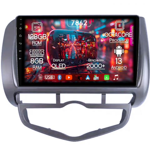 Honda - Navigatie dedicata Honda Jazz/City 2006, 8GB RAM 128GB ROM, Octacore, Platforma 7862,Android 13, Display QLED 9”, Suporta camera 360º, DSP, Carplay&Android Auto, SIM 4G, Ventilator Activ