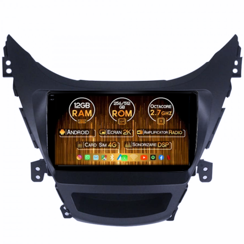 Elantra 2011-2016 - Navigatie dedicata Hyundai Elantra 2011-2016, 12GB RAM 256GB ROM, Android 14, Rezolutie 2K, Display QLED, 9", DSP, Carplay, Android Auto, Internet, Youtube, Waze, Wi Fi, USB